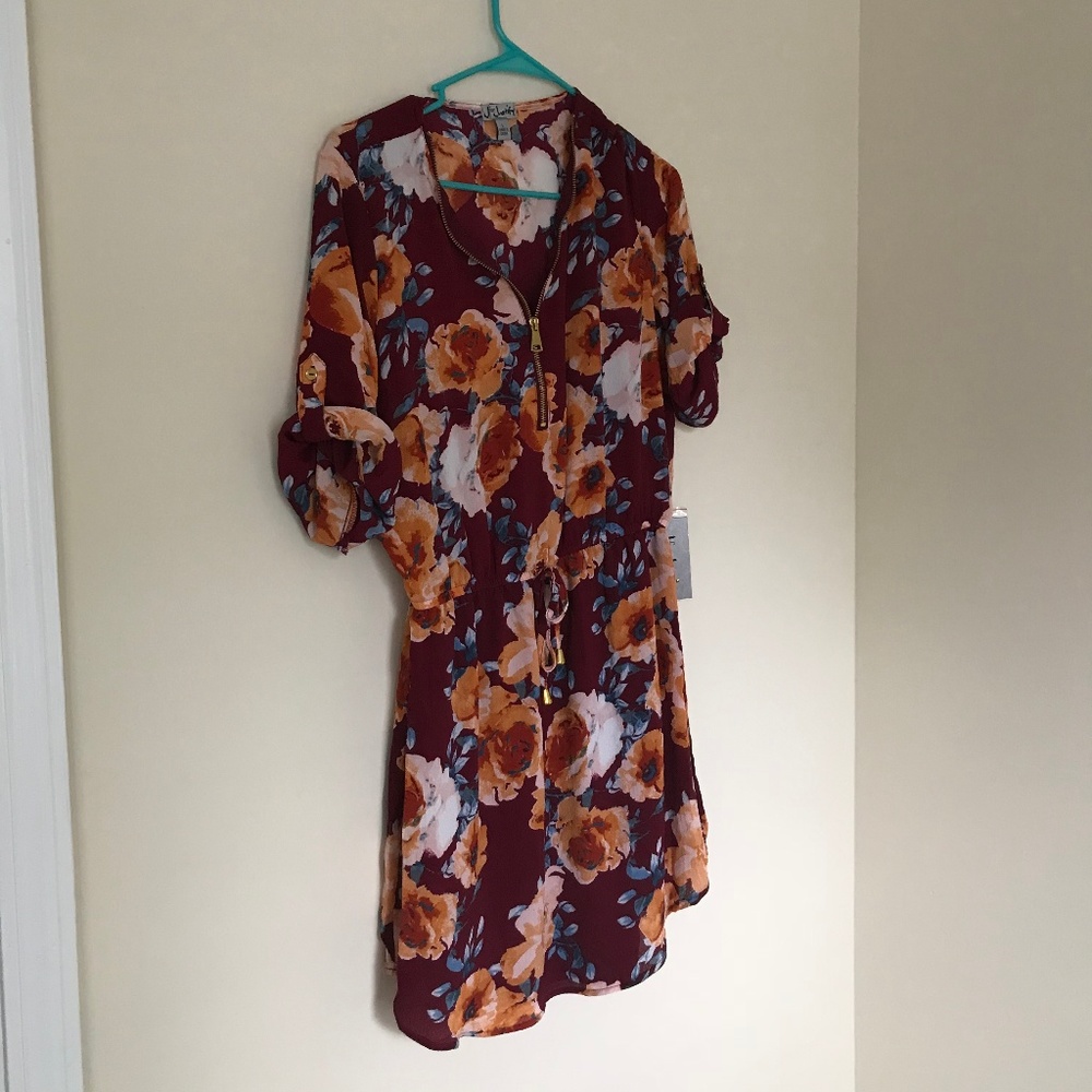 J For Justify Red Floral Zip Front Dress Size L